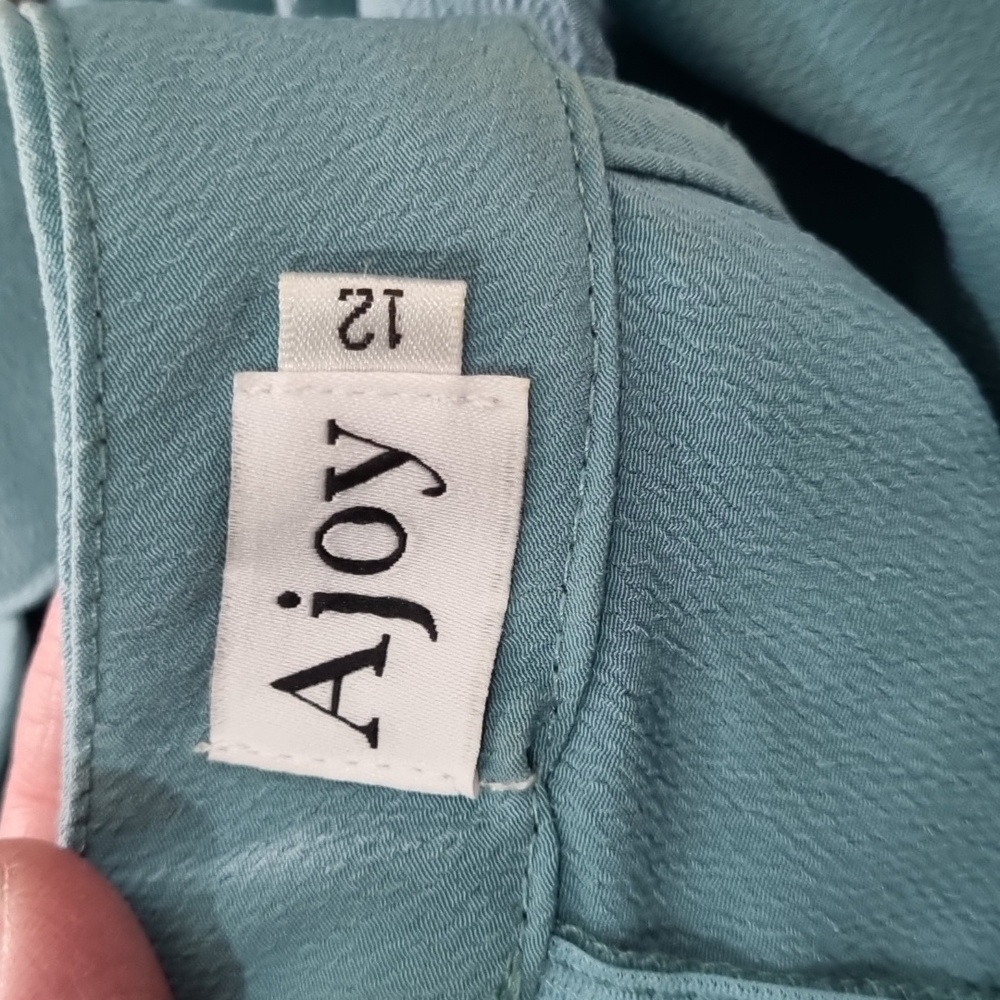 Ajoy, teal playsuit, layered ruffles, tie waist, high neck, back zip, size 12 - Picture 9 of 10